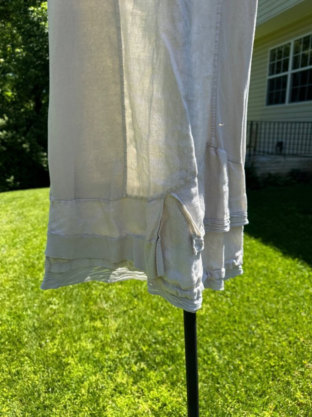 Beige Linen Sleeveless Dress Ruffle Hem Made In Italy Boho Bohemian Lagenlook M - Picture 9 of 16